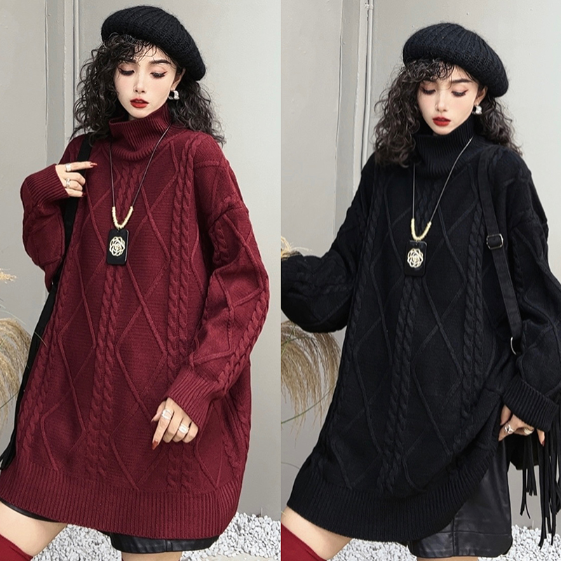 秋冬时尚长袖纯色毛衣女2023新款爆款韩版慵懒风宽松针织衫-8259