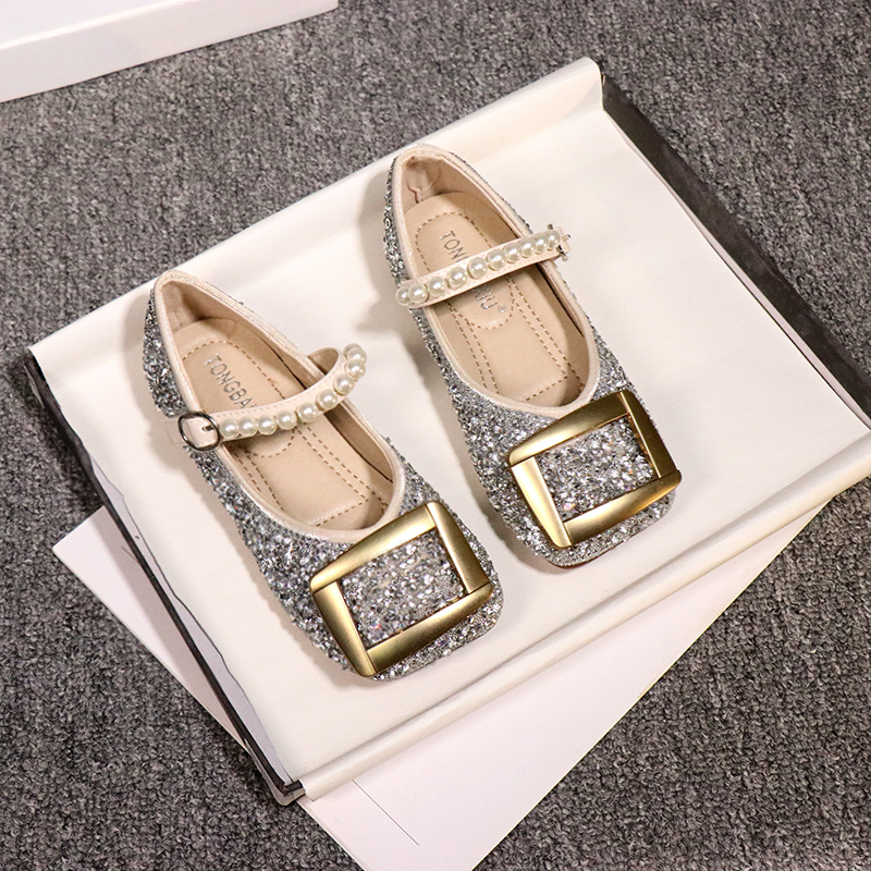 女童公主鞋2024春秋季百搭方扣儿童豆豆鞋魔术贴女宝方头软底单鞋