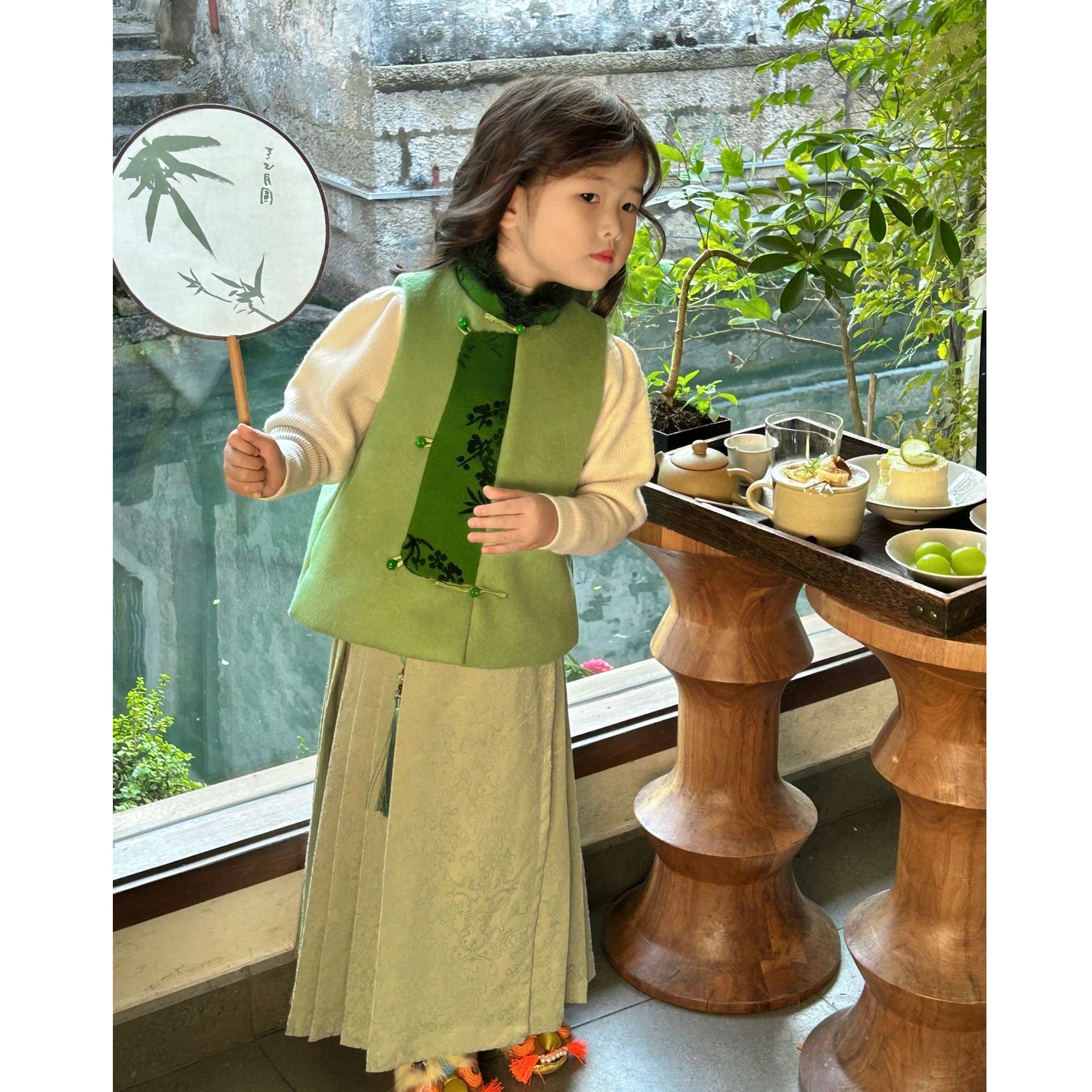 壹妈童装女童中国风旗袍套装秋冬女宝宝新中式洋气毛呢马甲马面裙