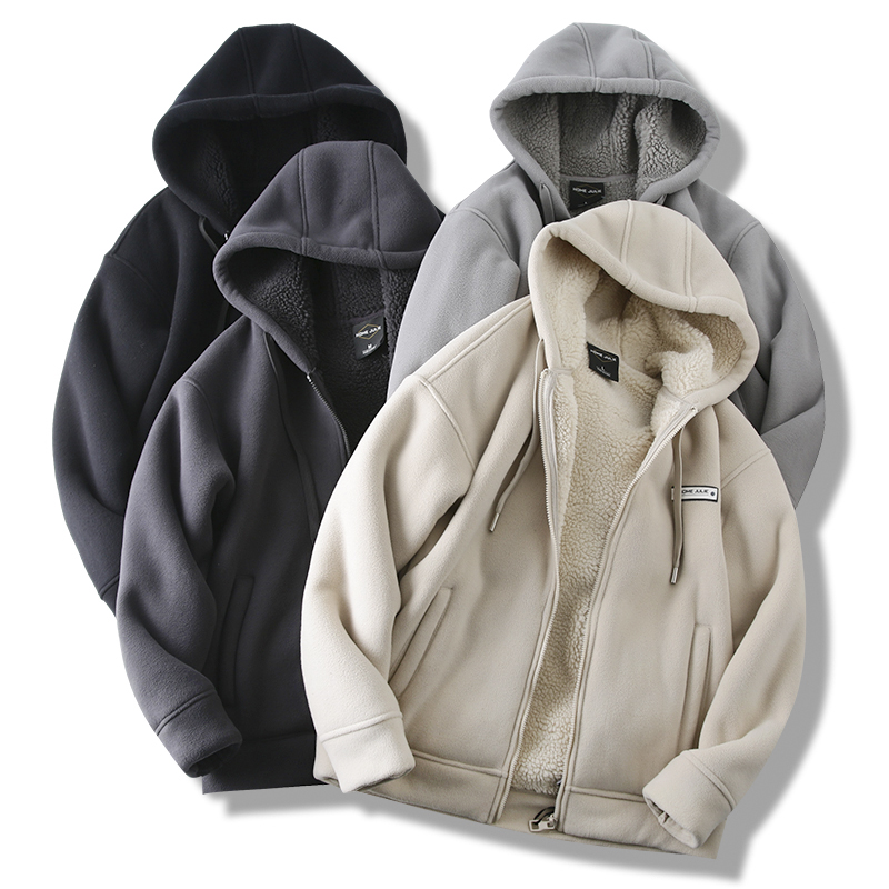 冬季男士连帽加绒加厚保暖运动休闲宽松潮流摇粒绒外套5305户外