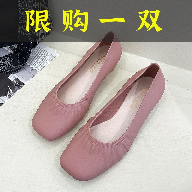 百丽纯爱浅口平底单鞋女春秋百搭软皮软底超软方头鞋2023新款懒