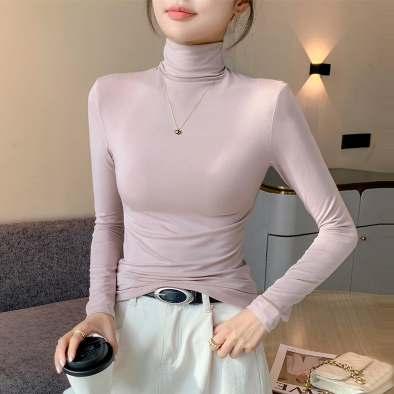 莫代尔高领打底衫女内搭2024秋冬新款堆堆领长袖t恤薄款洋气上衣
