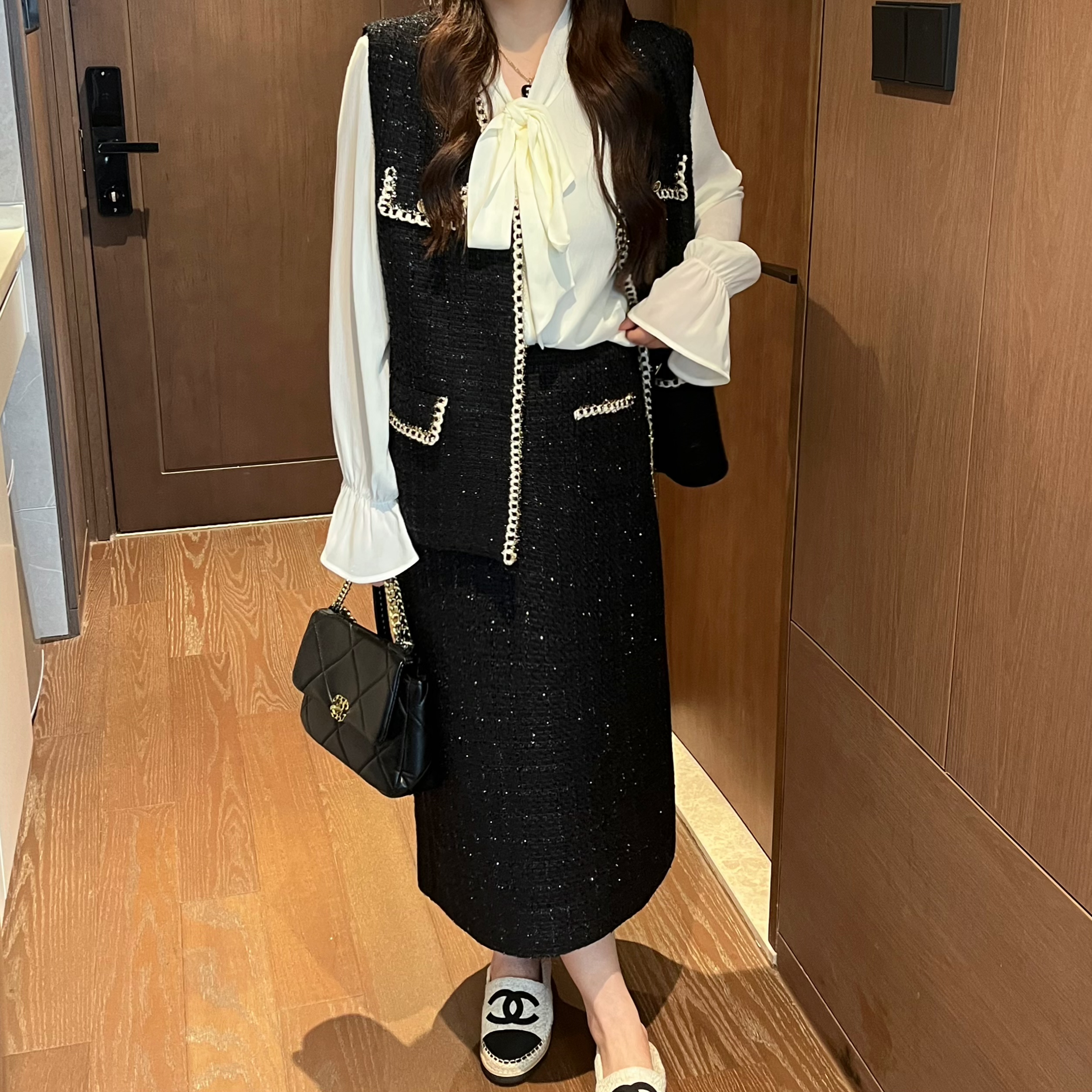NANXU/楠序源子【柏林之声】微胖女装 2023秋季马甲半裙套装YZ10012