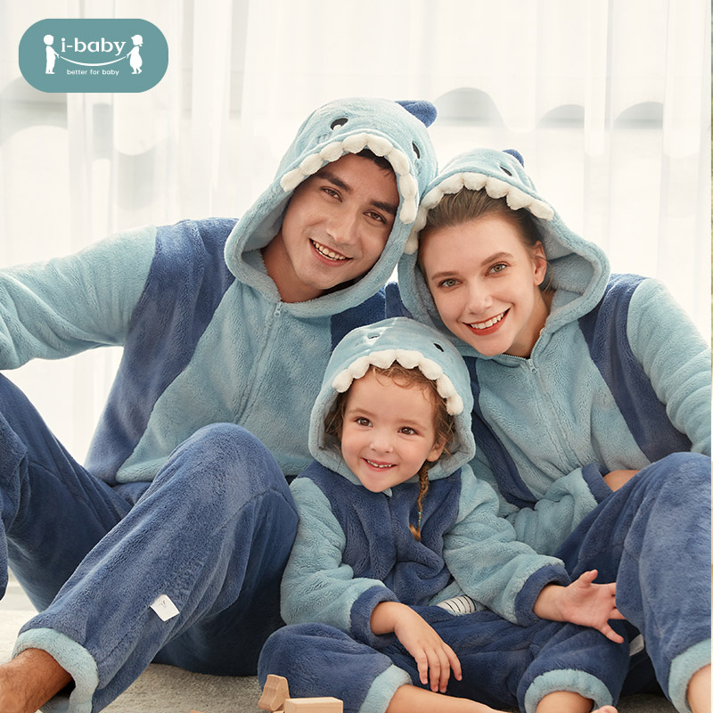 ibaby牛奶绒恒温家居服 儿童可爱造型家居服保暖卡通全家亲子套装