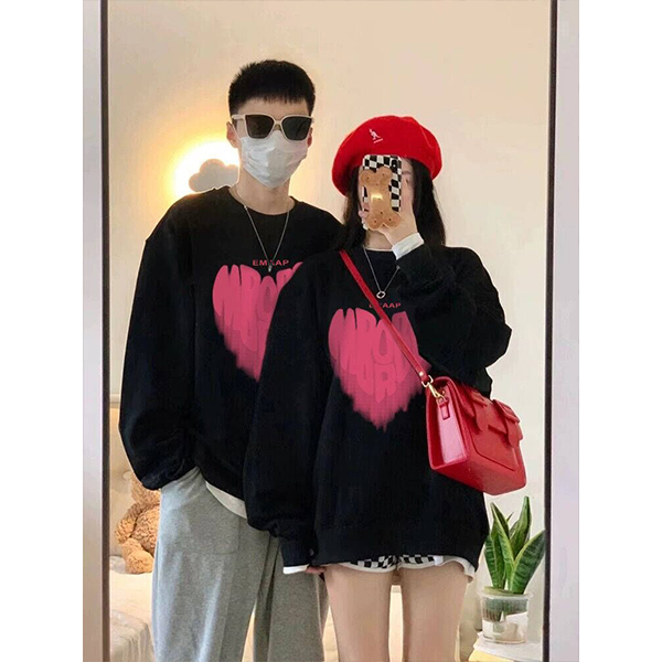 秋冬季宽松圆领卫衣男女同款2023新款bf风小众百搭休闲上衣情侣装