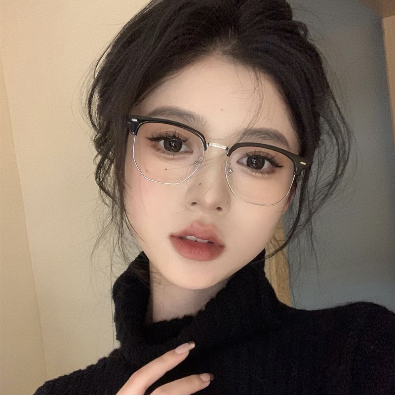 韩版斯文半框眼镜女近视可配有度数复古素颜圆脸眼镜框架潮男网红
