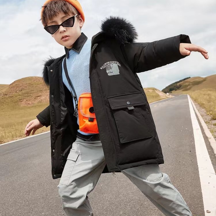 儿童羽绒服男童中长款加厚2023新款洋气中大童冬装男大童男孩外套