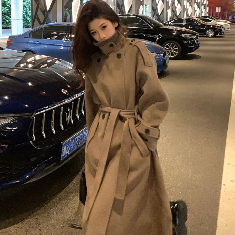 毛呢外套女2023秋冬小个子中长款高级感棕色法式双面呢子显瘦大衣
