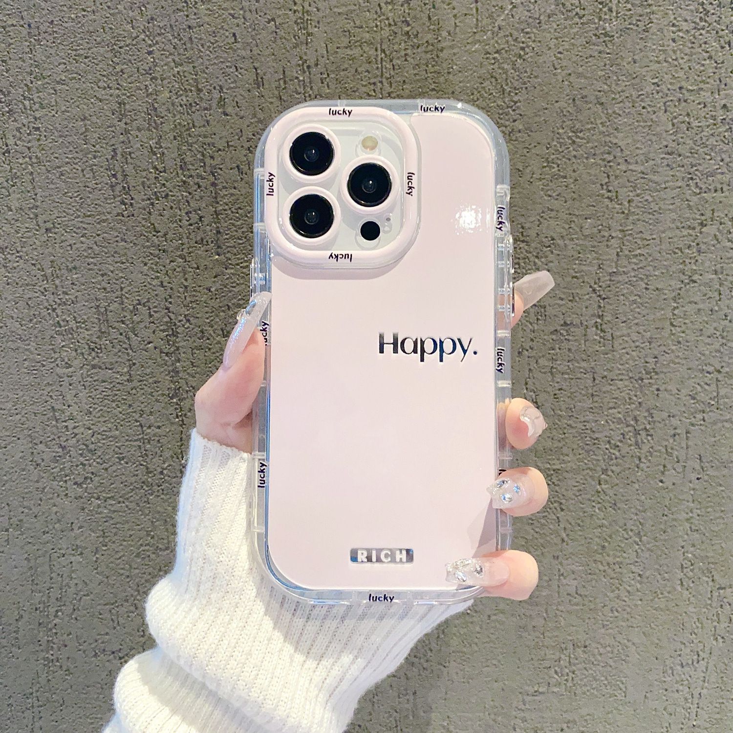 极简happy英文苹果14手机壳iPhone15创意13promax镜面11防摔12潮7