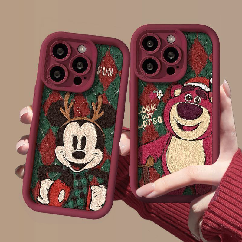 菱格米奇苹果15手机壳iPhone14草莓熊11喜庆13promax卡通12软壳78