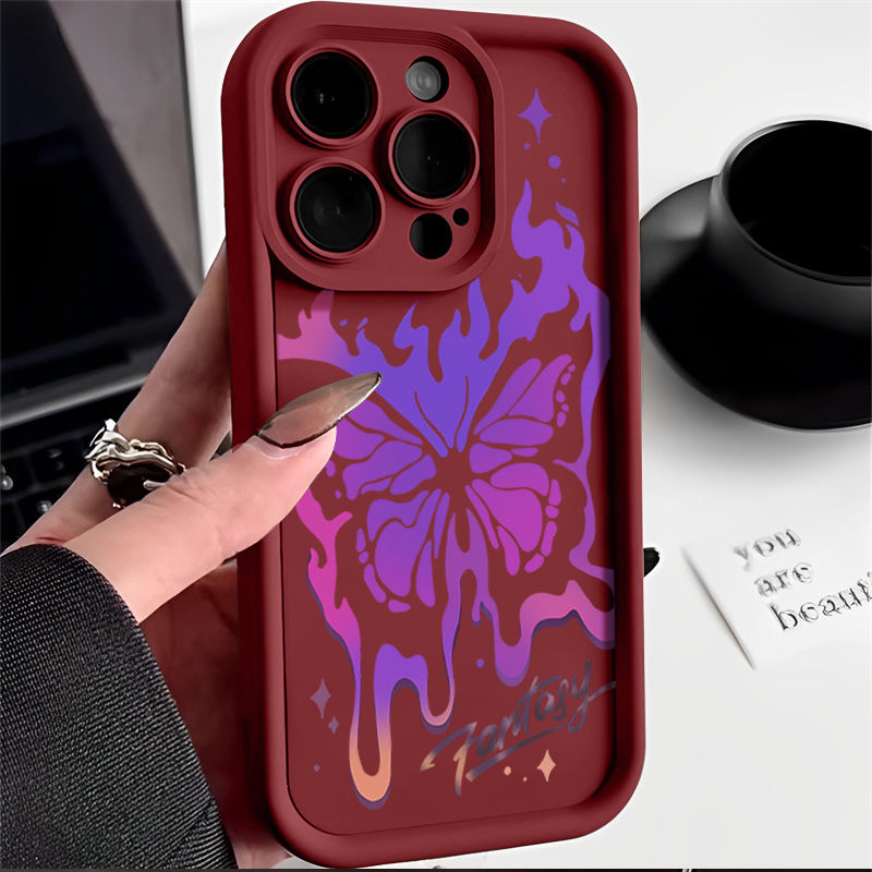 新款烈焰蝴蝶苹果14手机壳iPhone15小众13promax个性11防摔12软壳