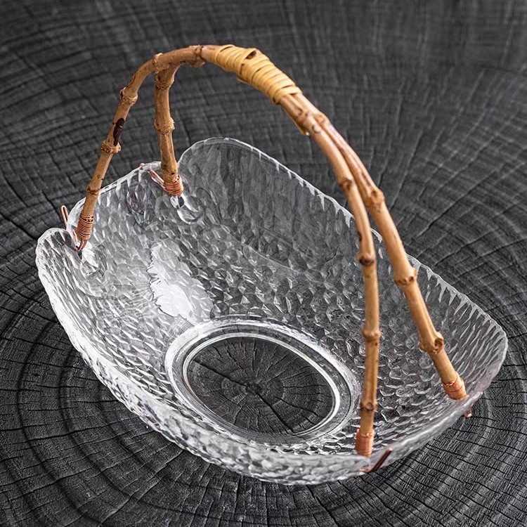 日式玻璃水果篮零食盘家用客厅收纳糖果盒轻奢茶几手提托盘干果盘