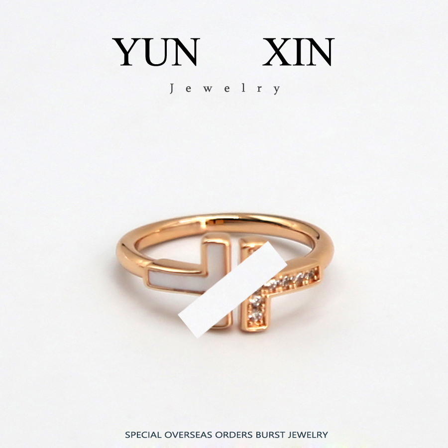 铜合金合成锆石戒指 时尚百搭轻奢气质女士T字开口指环 PJ14
