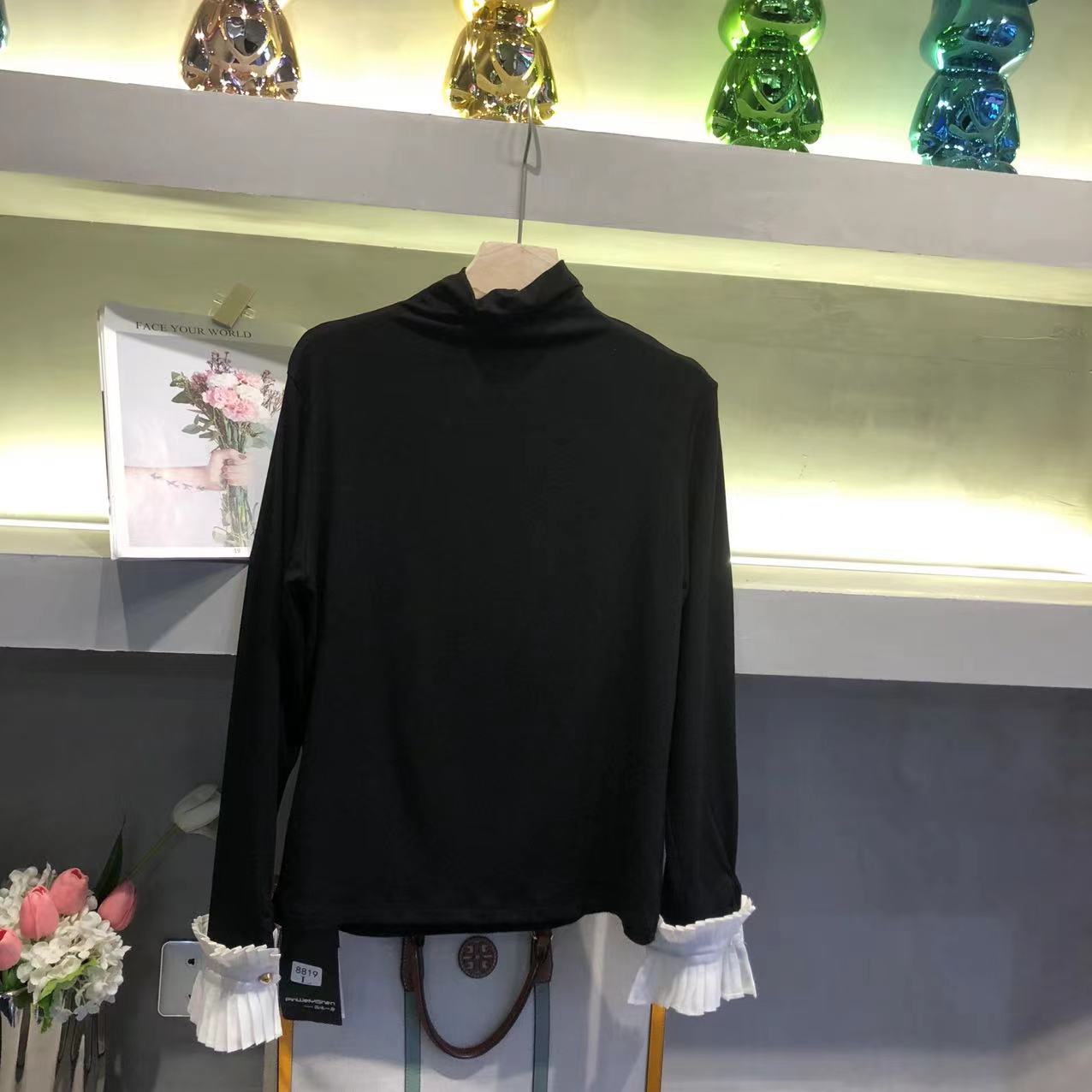（叶子服饰）秋冬新款中领花袖打底衫6599