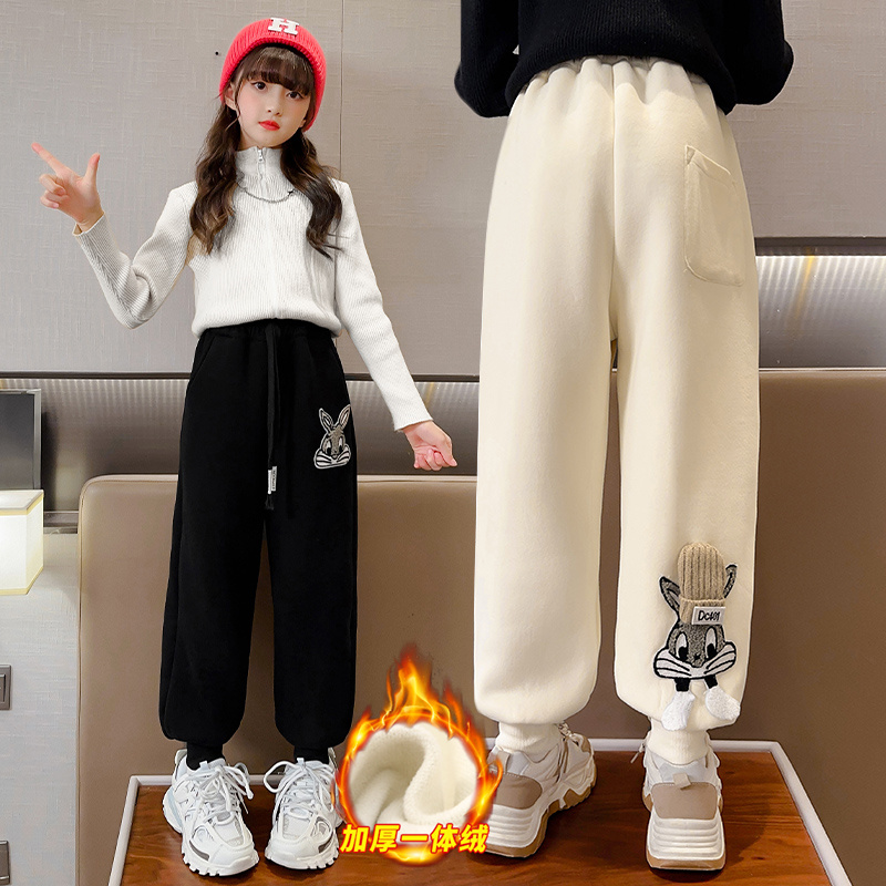 女童裤子秋冬款外穿2023新款大童冬季加绒加厚卫裤休闲儿童运动裤