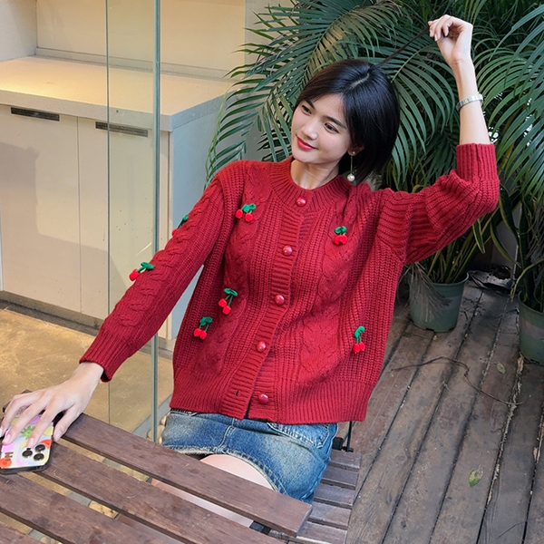 简爱女装  樱桃毛衣女针织宽松 2311092