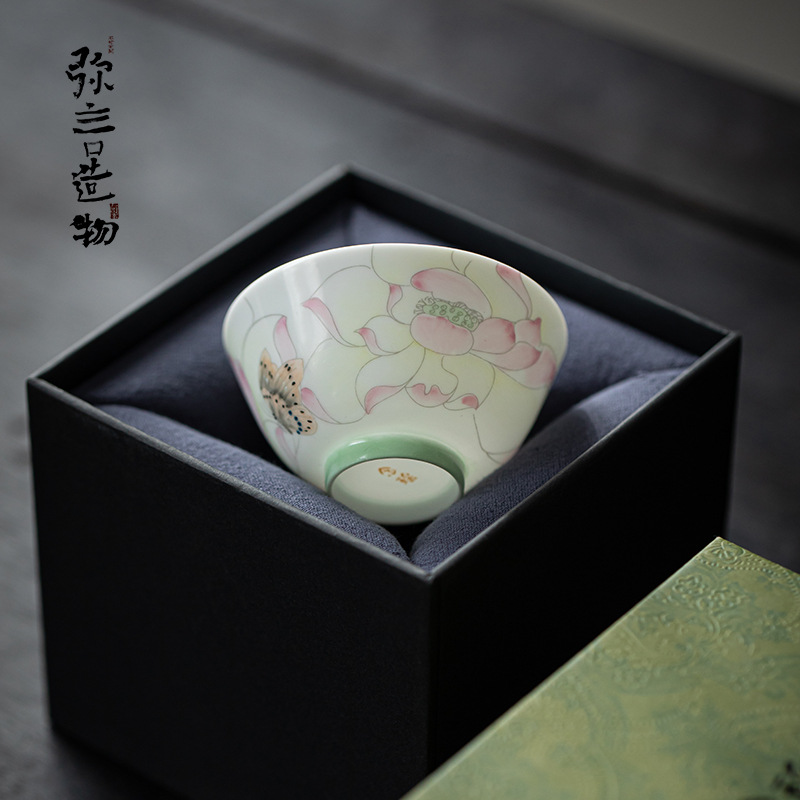 友爱丨中式高端手绘莲花陶瓷茶杯超薄胎主人杯单杯女士精致礼盒