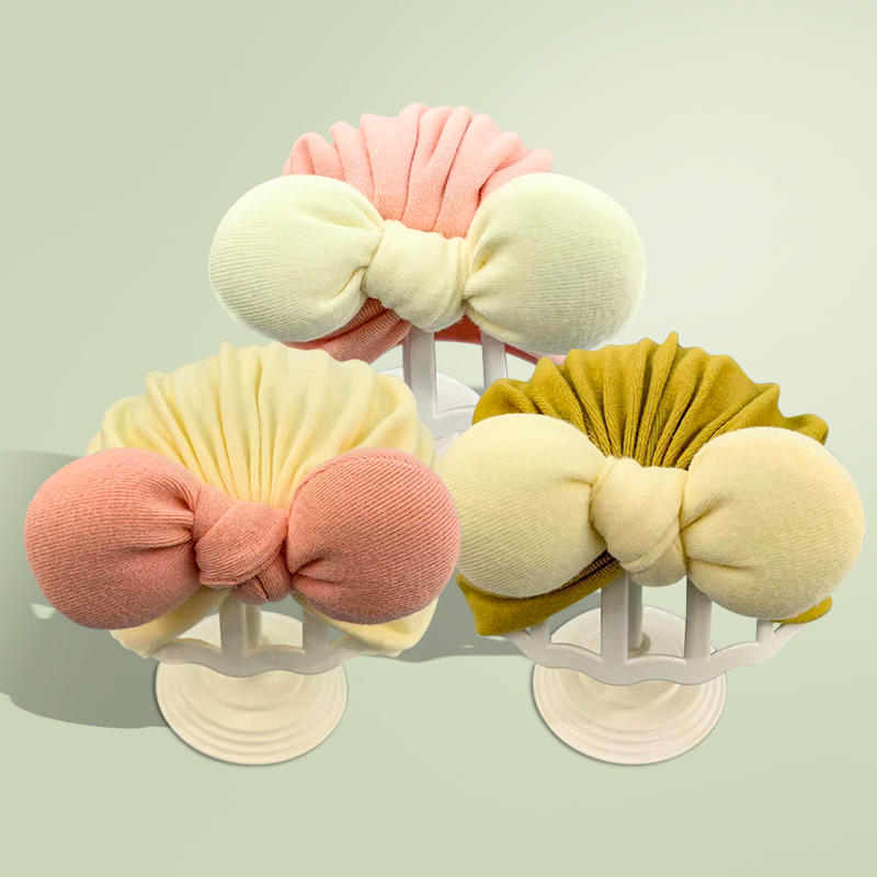 婴儿0-1岁胎帽新生儿男女宝宝护卤门蝴蝶结套头帽柔软棉布儿童帽