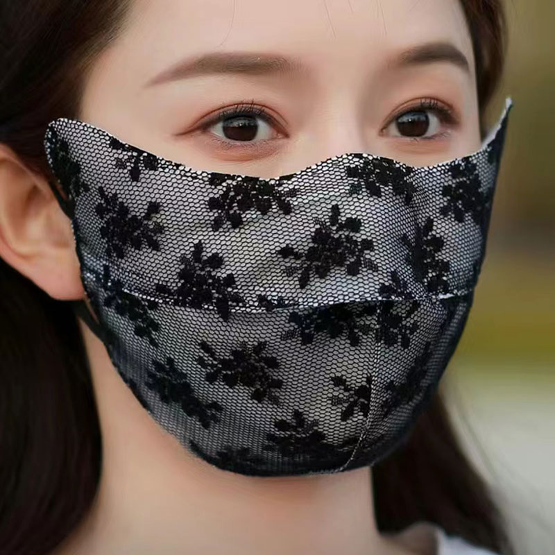 新款夏季防晒面罩女蕾丝薄款透气立体露鼻时尚护眼角骑行遮阳面罩