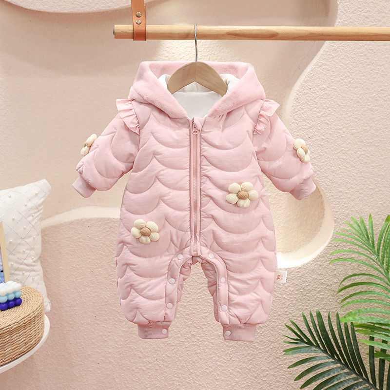 DB【高定版】花朵新生婴儿衣服冬装加绒加厚棉衣满月爬服外出连体衣