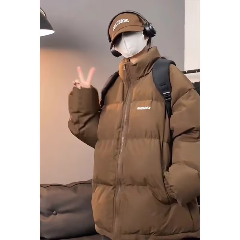 美式复古vintage咖色棉服男冬季美拉德色系外套cleanfit短款棉衣
