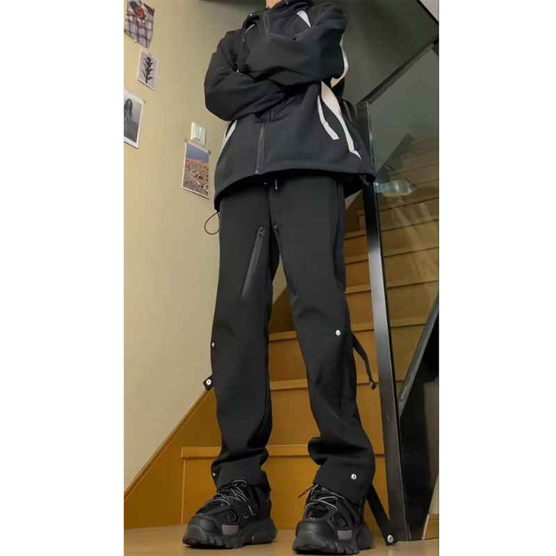 防水侧拉链冲锋裤男冬季搭配冲锋衣的裤子加绒美式机能微喇工装裤