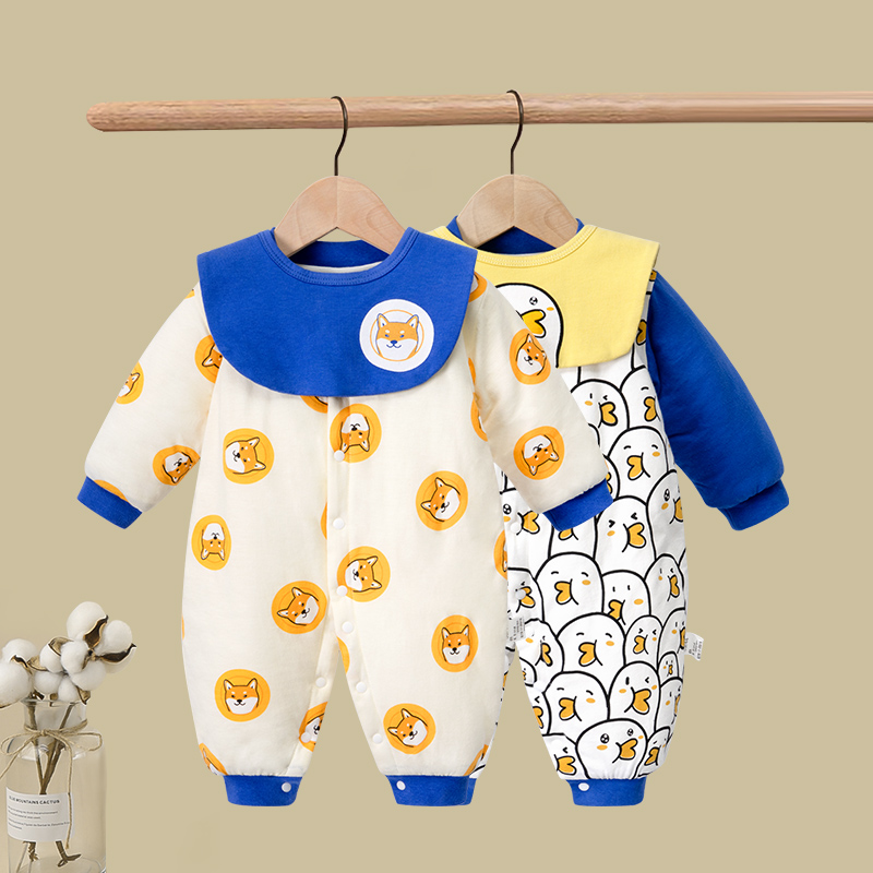 婴儿棉衣服冬装连体衣加厚秋冬季套装新生儿夹棉哈衣宝宝保暖棉服