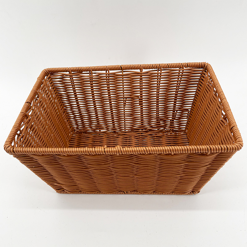 A032长方形棕色居家文具零食收纳筐纯手工编织30*20*15