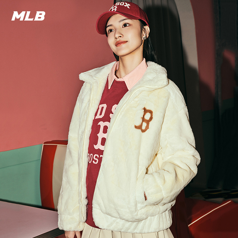 MLB2023新款仿羊羔绒外套秋冬季保暖上衣加绒休闲运动服3AFDV0236