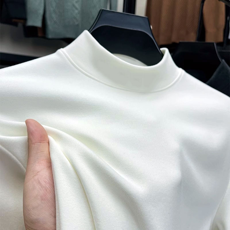 发热T恤半高领保暖内衣秋冬季纯色加厚双面加绒长袖加绒男打底衫