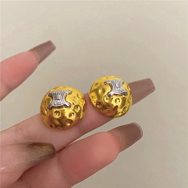 合金耳饰 巴洛克法式复古金属撞色圆形耳钉 高级感小众时髦耳环潮