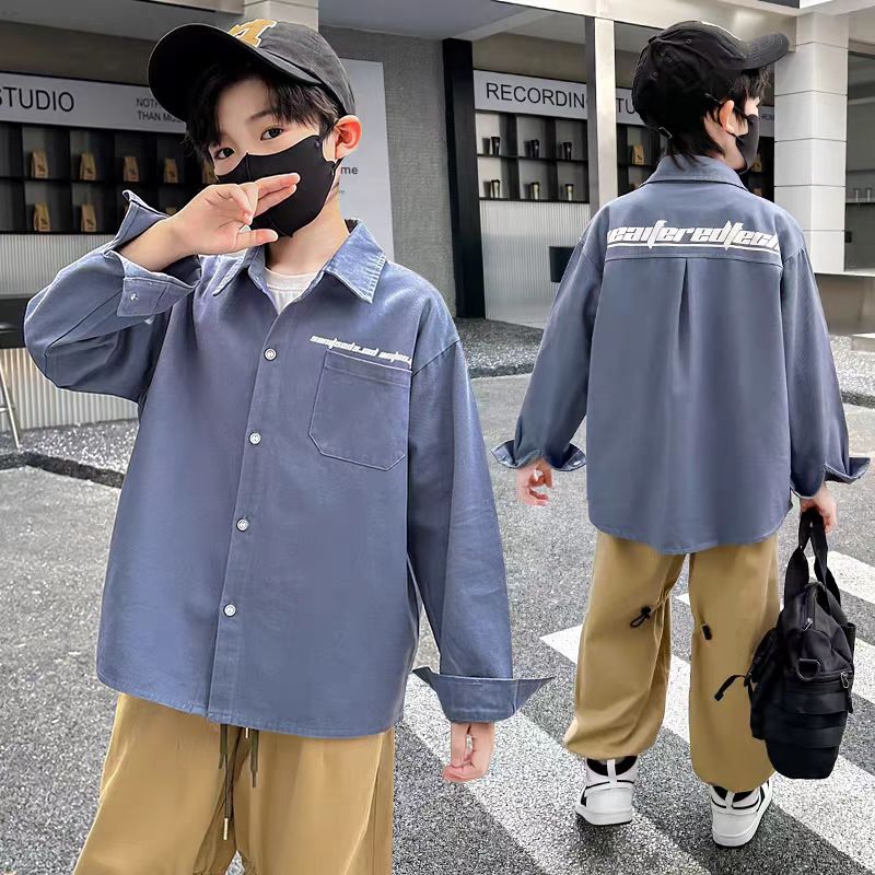 300888童装男童2024春季新款长袖衬衫儿童春秋款衬衫萱萱家童装