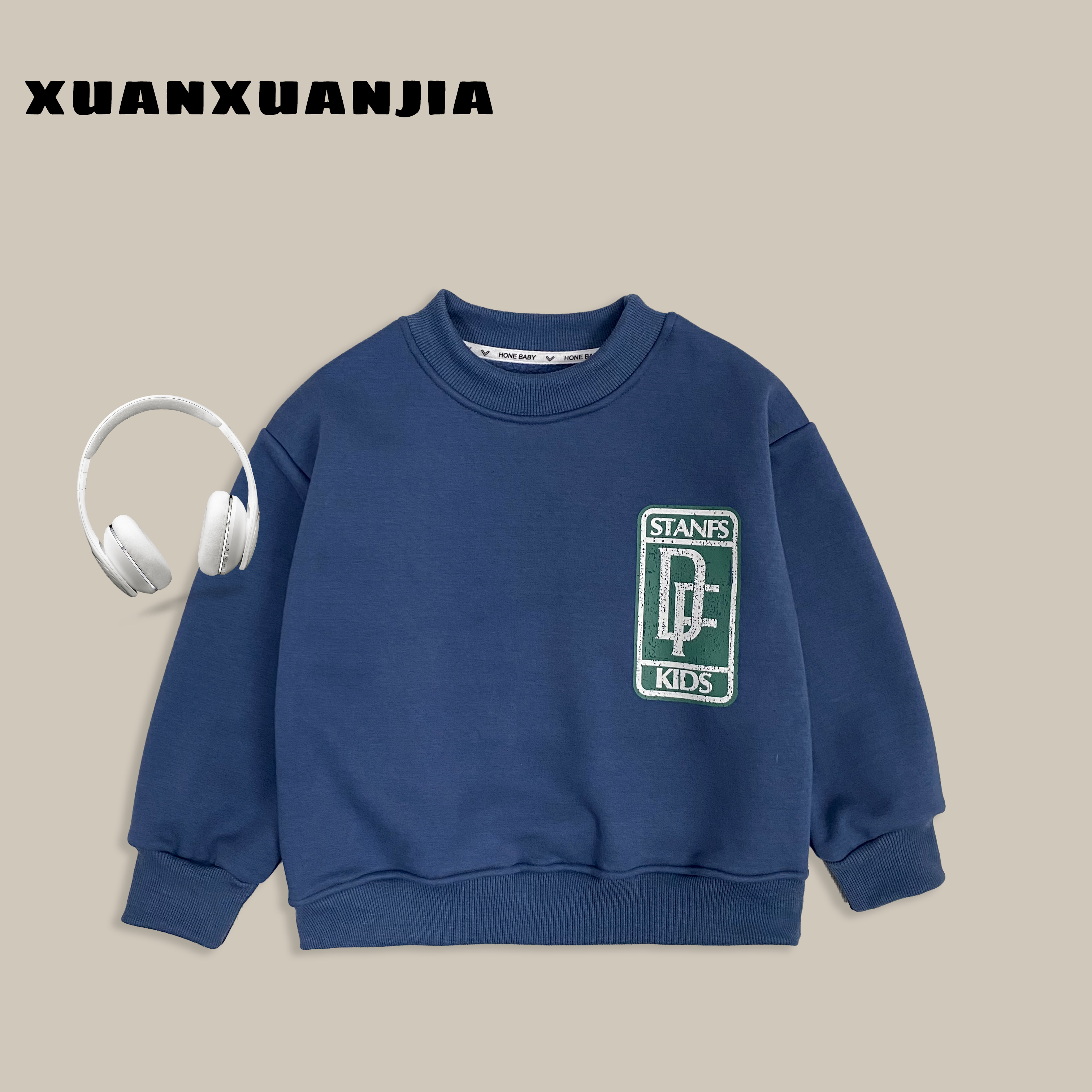 300731童装男童加绒卫衣2023秋冬季儿童圆领上衣宝宝打底衫萱萱家