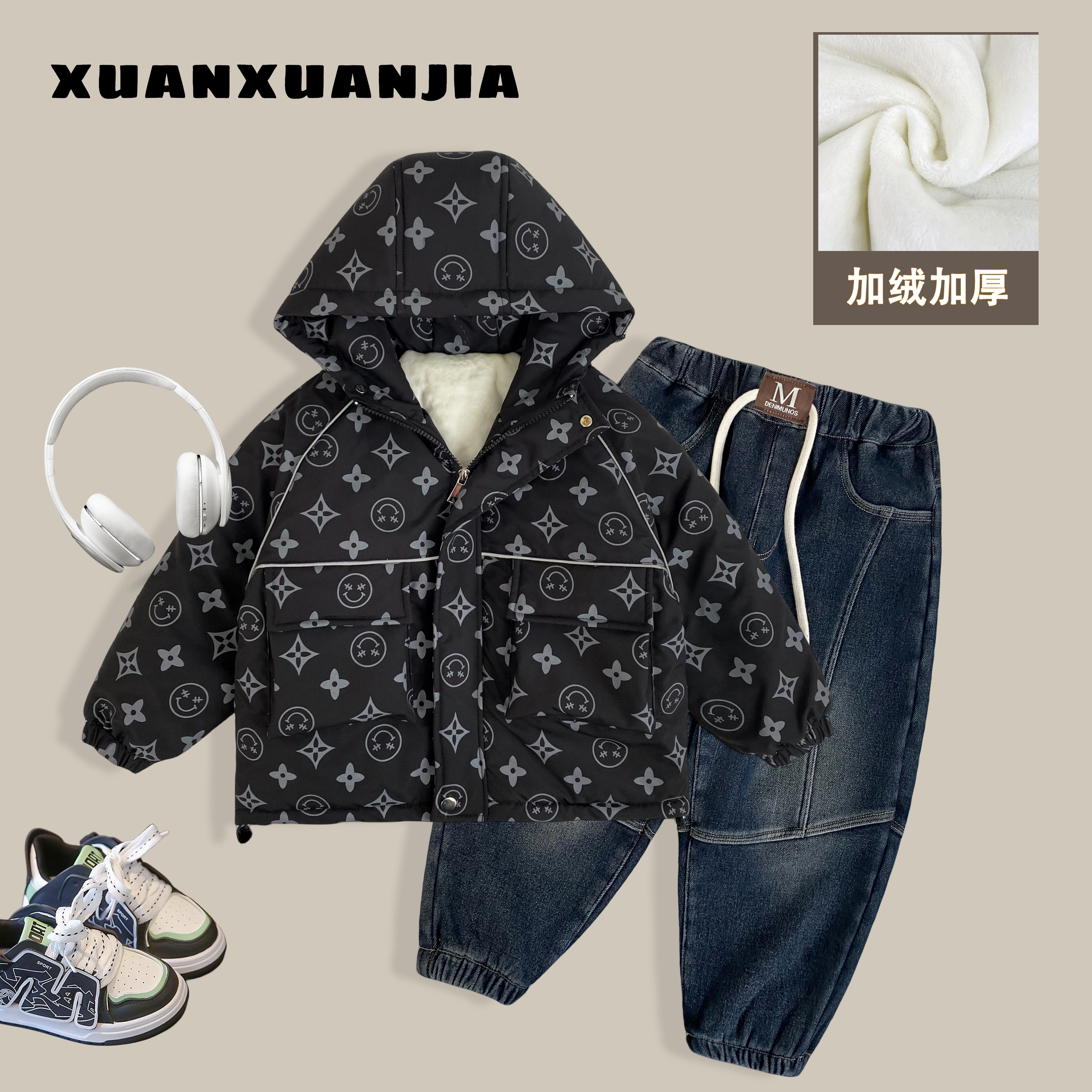 Q1507童装男童冬季加绒棉服2023儿童棉衣宝宝厚棉袄潮萱萱家童装