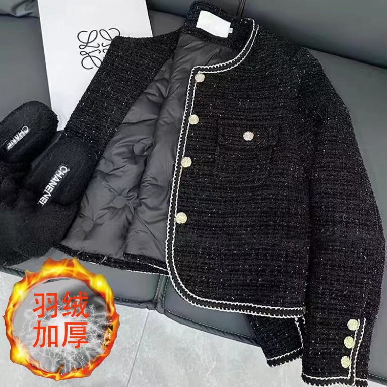 秋冬新款气质通勤高级感黑色小香风羽绒服黑金款时尚百搭P2830