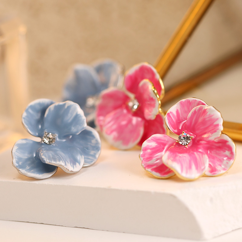 Lonel/洛奈 铜合金仿水晶耳饰 花满园耳钉925银针DHSC2137中国风