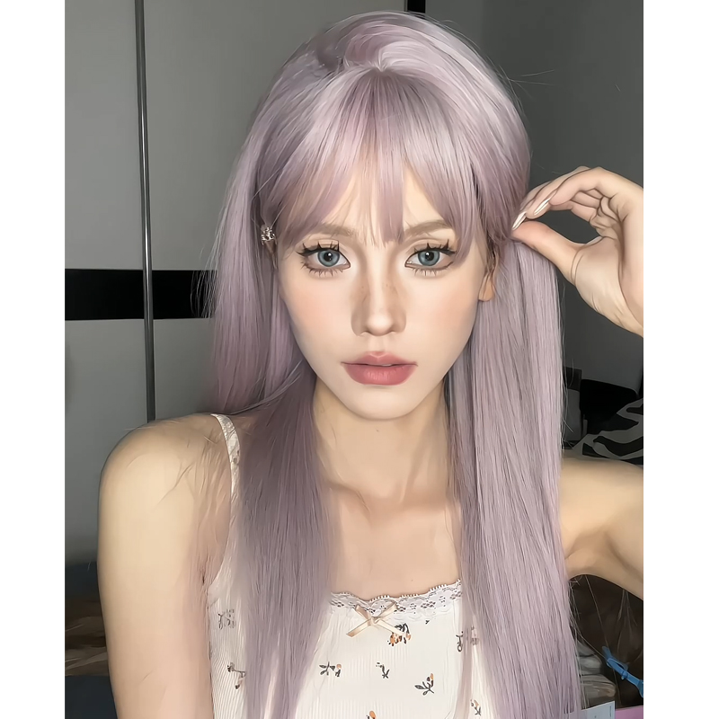 禾未-假发女长发夏季lolita女团款显白发色长直发粉紫色调节