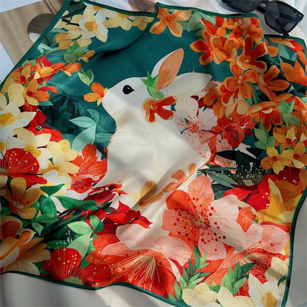 Qiantang Story/钱塘故事小花兔 53*53CM 12姆米小方巾