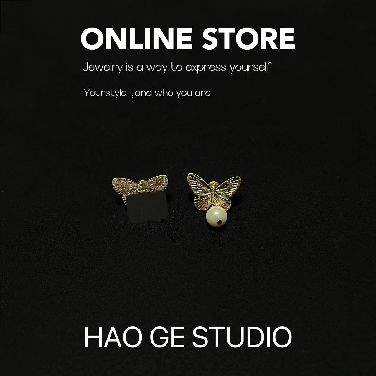 铜合金耳饰 6853复古法式蝴蝶耳钉