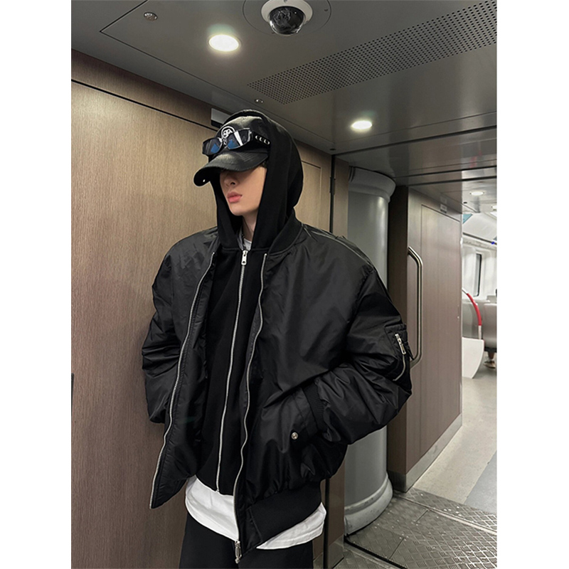 美式飞行员夹克棉服男款秋冬季高级感cleanfit黑色加厚棒球服外套