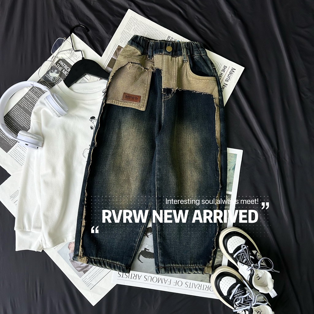 【半岛铁盒】若大王拼接儿童冬季保暖加绒童装牛仔裤 DK-TX071