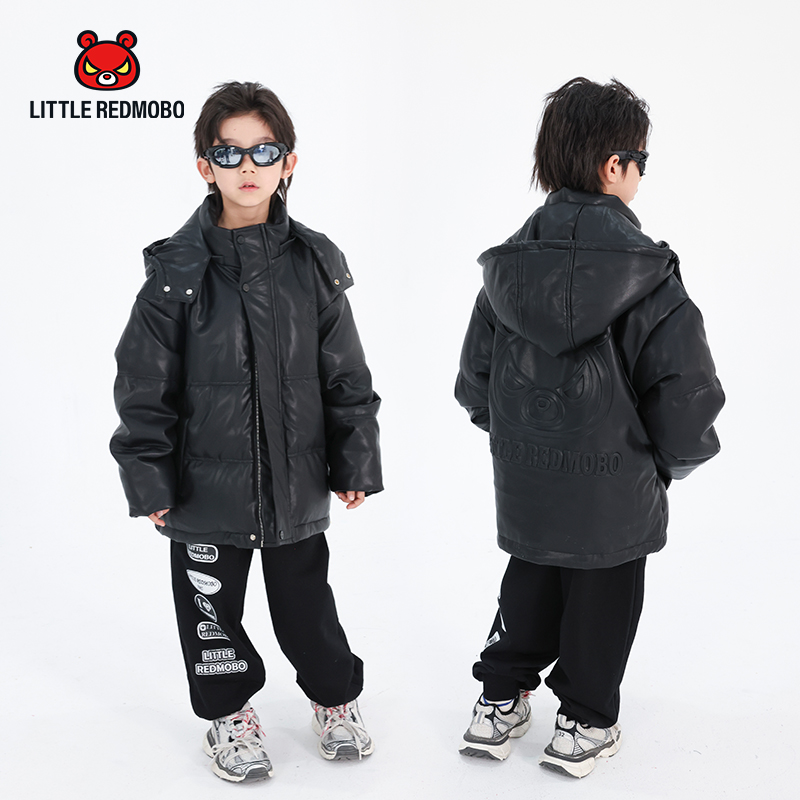 【魔霸×若大王】卡通潮酷黑色皮衣冬季保暖休闲童装羽绒服 DY-MB202
