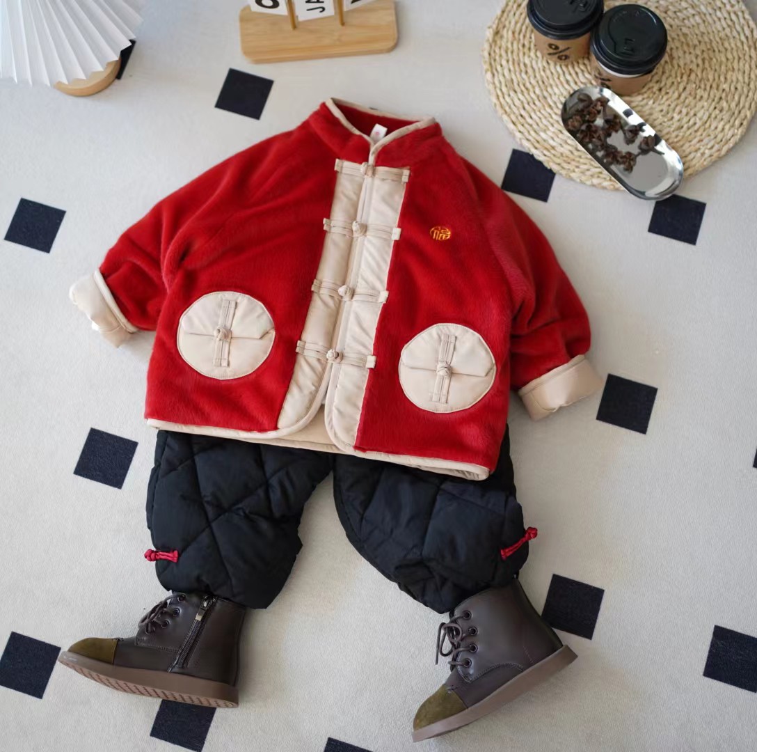儿童秋冬中国风加厚毛毛拜年服两件套SQ1555