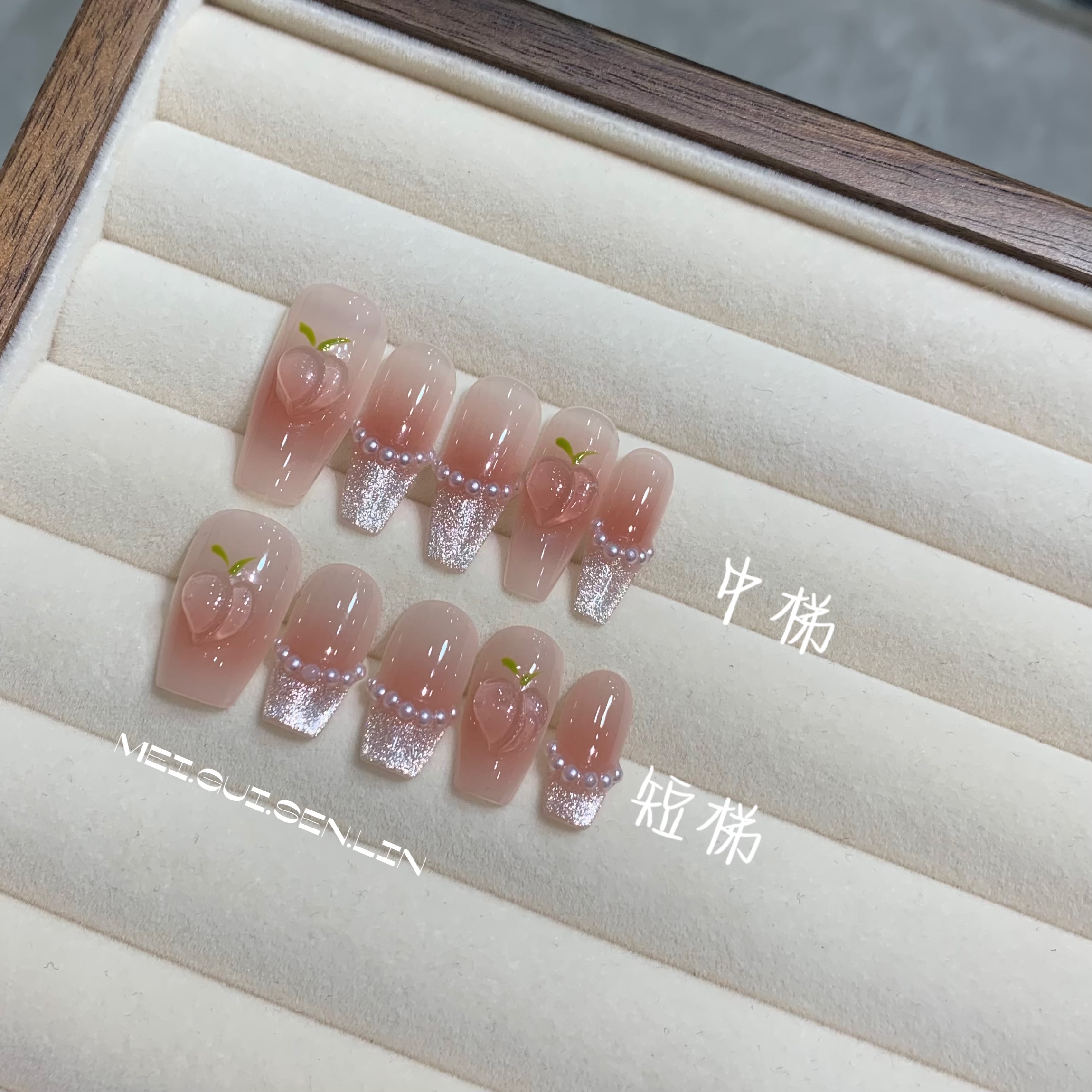 【白桃气泡水】温柔穿戴甲蜜桃腮红珍珠法式手工穿戴式美甲