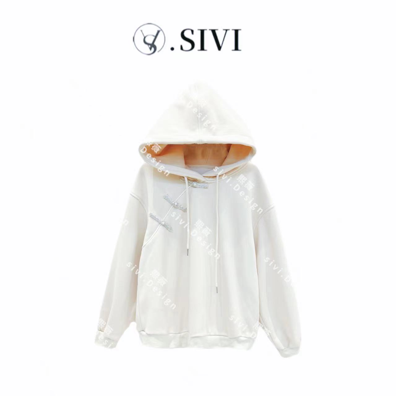 【熙薇品牌】2023秋冬新款时尚连帽盘口国风加绒卫衣女F2167