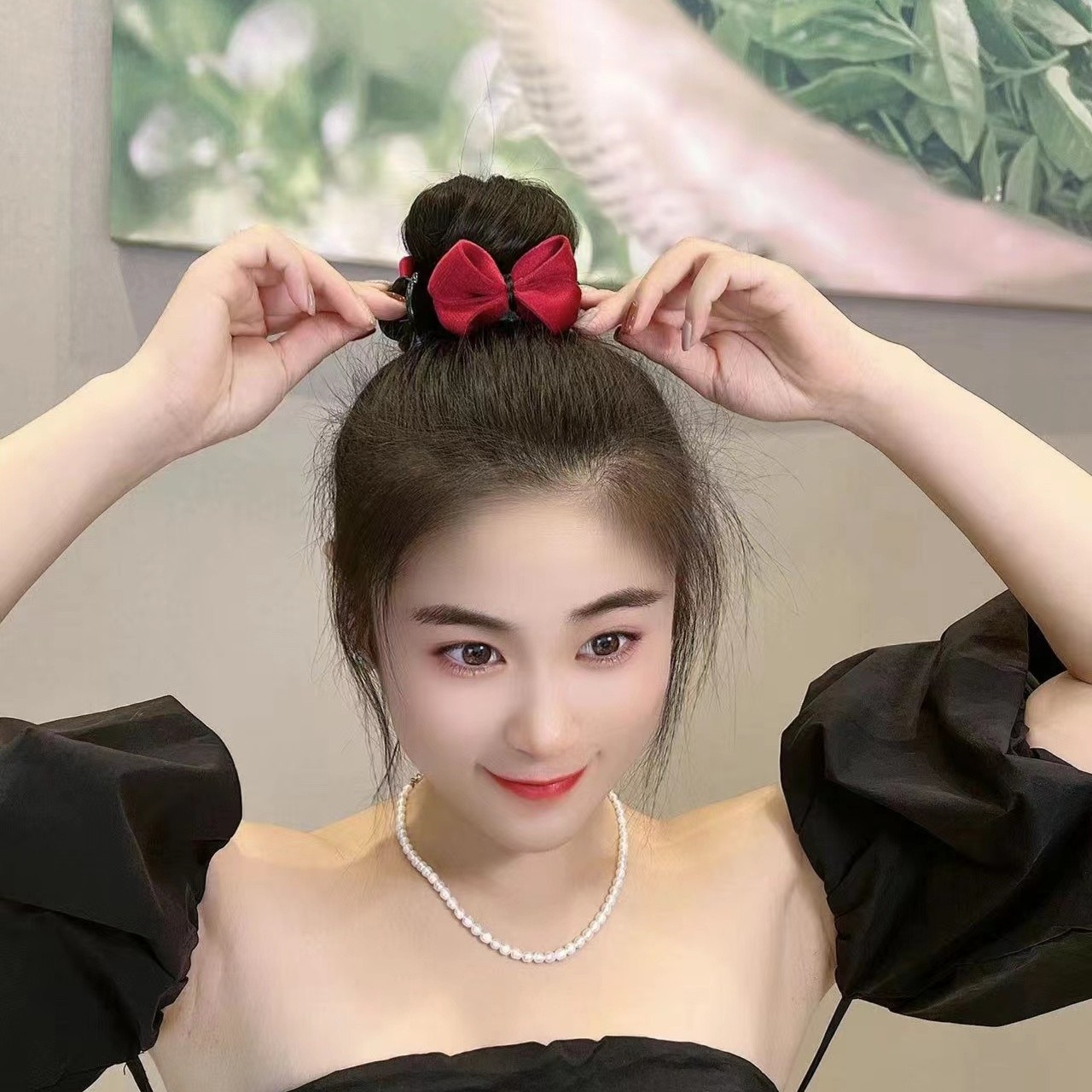 【甄选】发饰 高级感丝绒蝴蝶结马尾发夹后脑勺丸子头抓夹