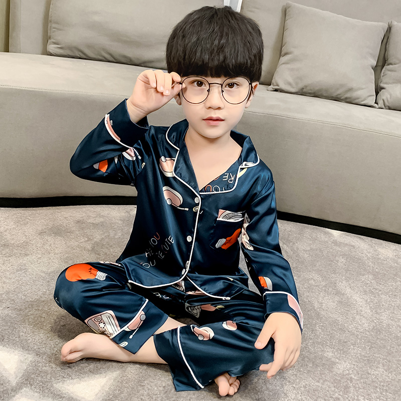 2023儿童睡衣男童春秋长袖薄款冰丝男孩中大童夏季空调家居服套装