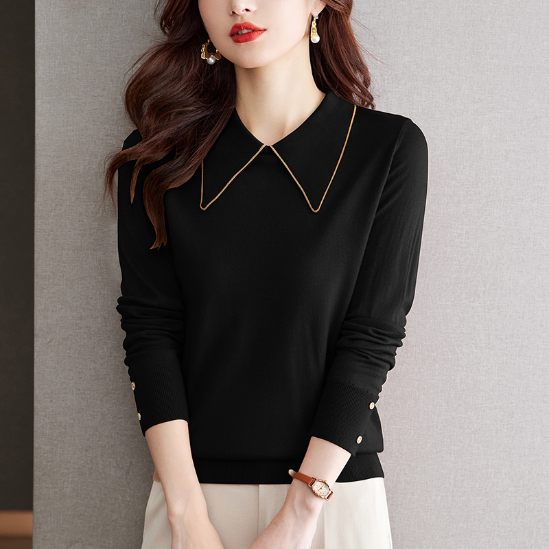 黑色娃娃领毛衣女秋冬气质减龄别致小衫2024年新款洋气针织打底衫