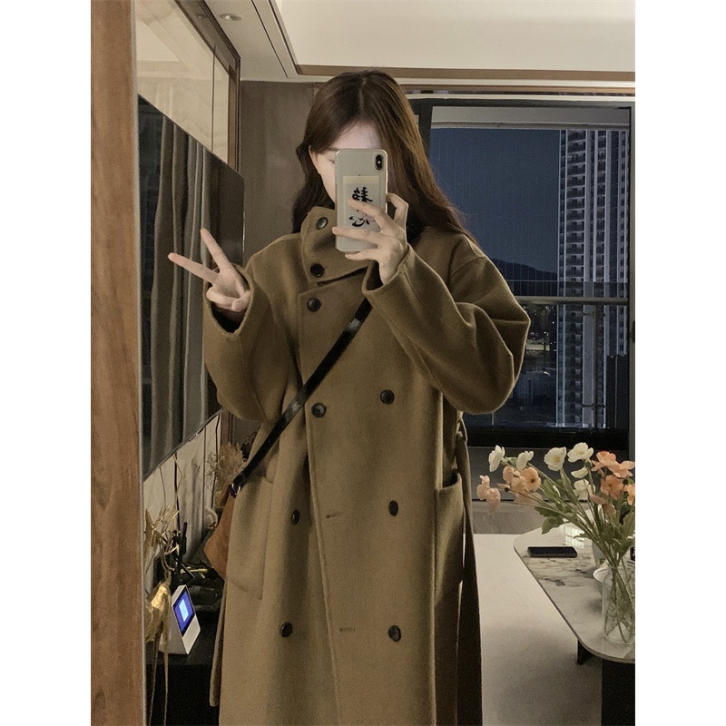秋冬2023新款羊绒双排扣毛呢外套女爆款洋气宽松中长款大衣小个子