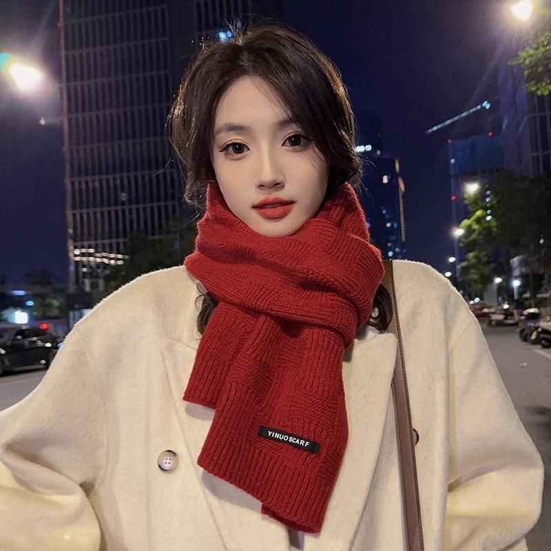 纯色小香风围巾女秋冬季韩版时尚百搭女生保暖针织围巾围脖新款厚